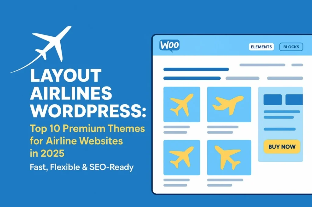 A visual preview of the top layout airlines WordPress themes for 2025, featuring Jet One, EvoFly, and others in a clean, responsive design
