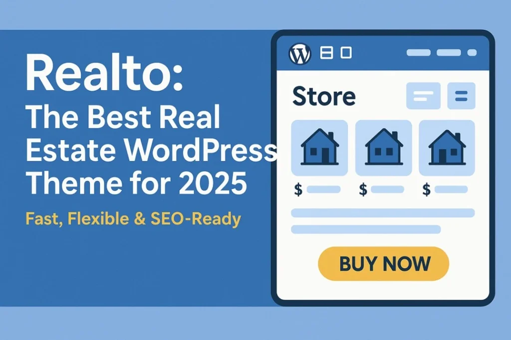 Realto WordPress theme demo homepage showcasing modern property listings, agent contact cards, and integrated Google Maps view